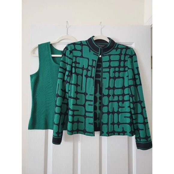 Ming Wang green cardigan and tank set PS - Picture 4 of 12